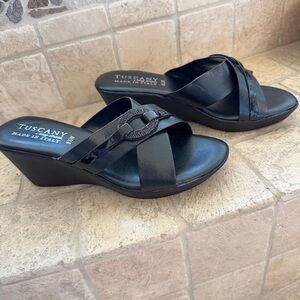 Easy Street Black Wedge Sandals